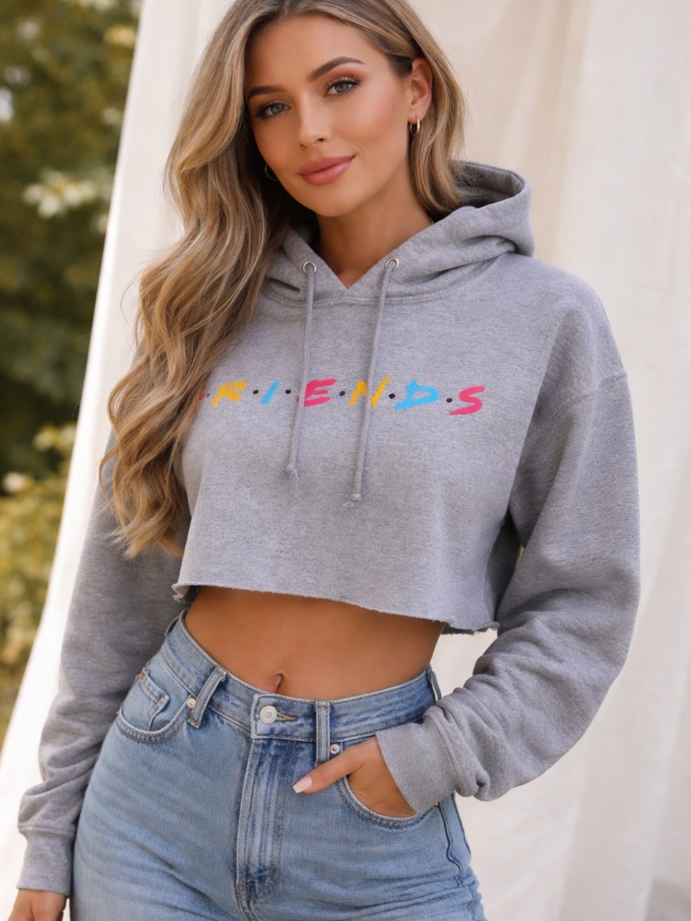 Friends Cropped Hoodie Grey Graphic Sweatshirt Cozy Casual Y2K Lounge Top.ptp 22